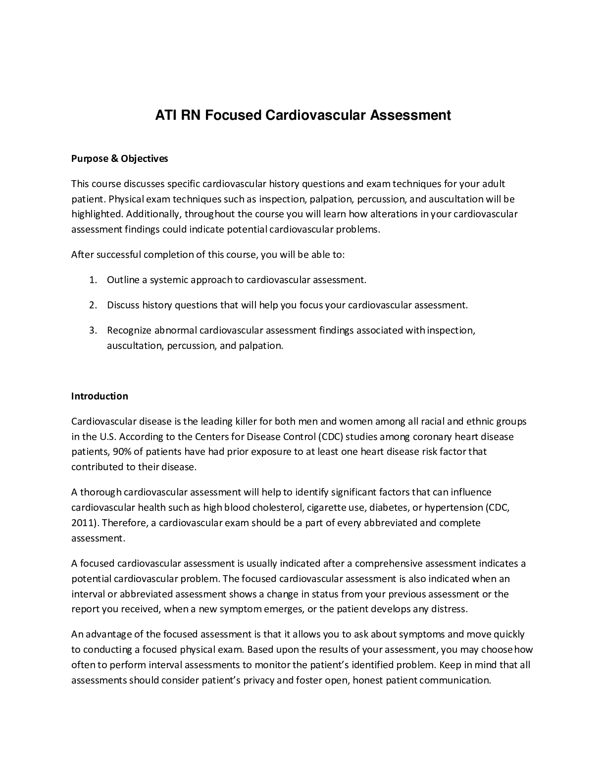 Preview image for ATI RN Focused Cardiovascular Assessment - Newly Updated Complete Solutions, And Score A+